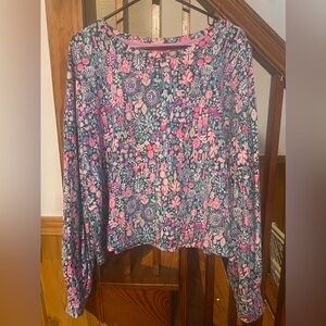 Lilly Pulitzer Kamala Bright Bold Floral Print Long Sleeve Top, Women’s XL